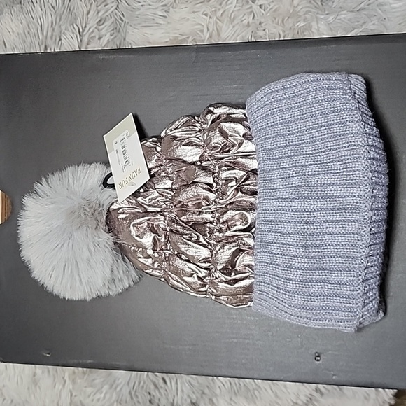 NWT Metallic Gunmetal Grey puffer hat - Picture 3 of 4